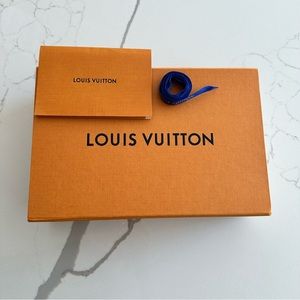 Louis Vuitton box, receipt holder and ribbon